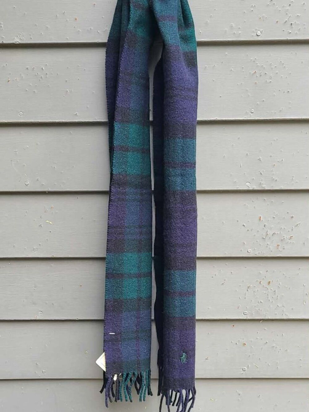 Polo Ralph Lauren 100% Lambswool Green Black Plaid Scarf NWT